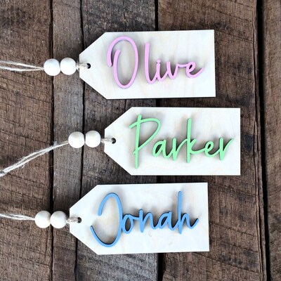 Personalized Easter Basket Tag, Beaded Wood Name Tag - image3